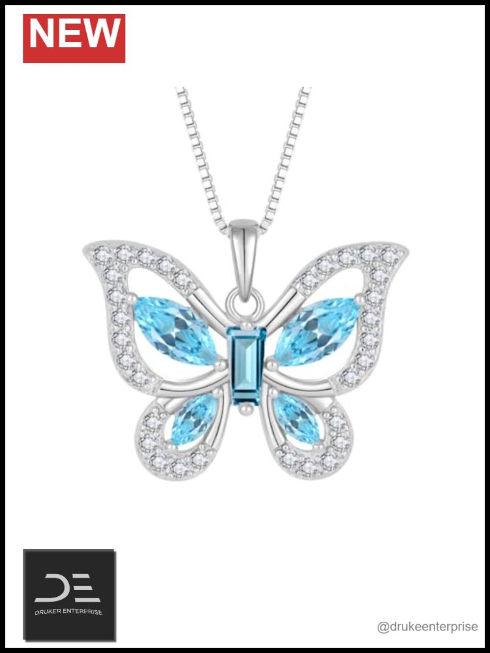 925 Sterling Silver Butterfly Pendant Necklace CZ Birthstone 18+2"